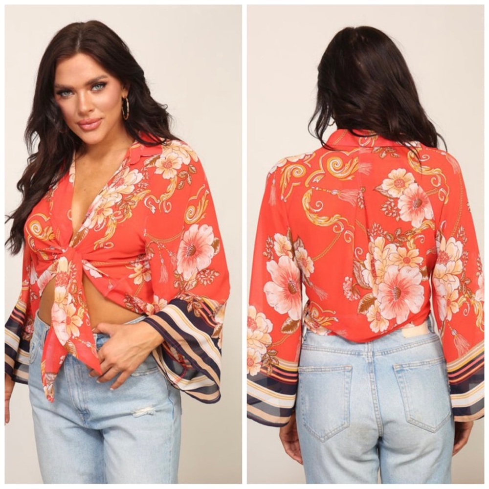 Fashion Nova Tropical Sheer Top size Large